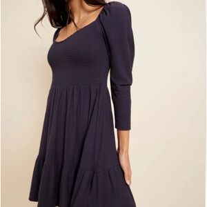 Nation LTD puff sleeve smoked navy mini dress size small